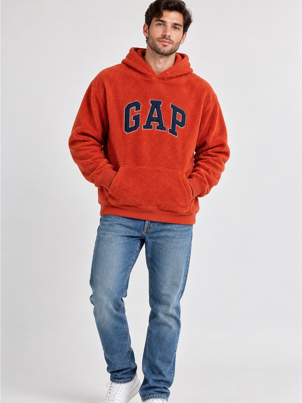 GAP Fleece Hoodie Pullover Orange Rust Long Sleeve Kangaroo Pocket Size L